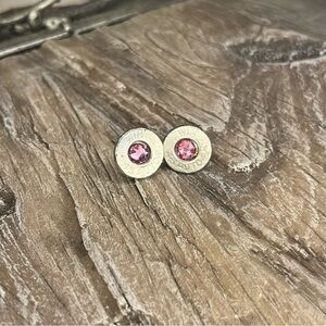 BULLET STUD EARRINGS - 45 AUTO - SWAROVSKI CRYSTAL BIRTHSTONE - OCTOBER - ROSE